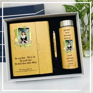 Bộ Giftset Sổ Tay, Bút Và Bình Giữ Nhiệt Màu Vàng – G01V | Quà Tặng 20-10