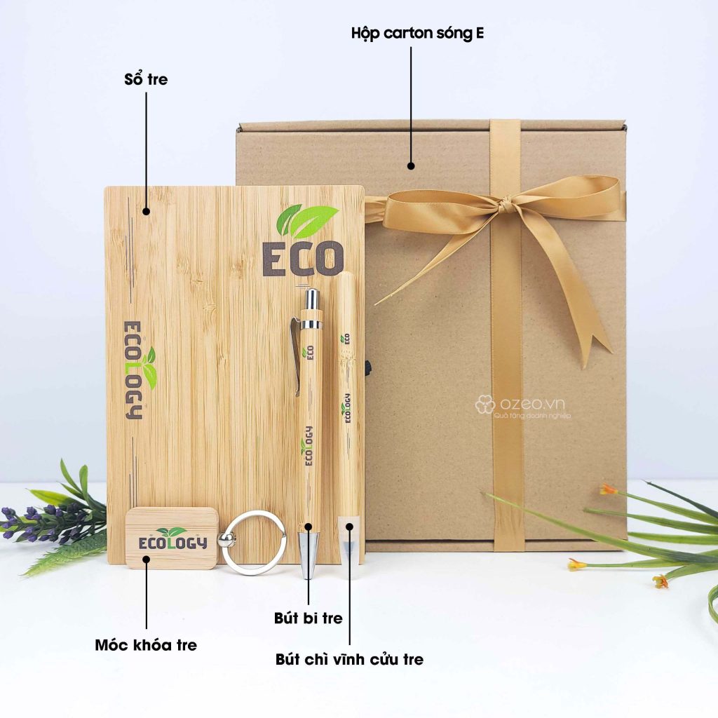 Option 1: Bộ quà tặng thân thiện môi trường ECO3 với hộp carton sóng E