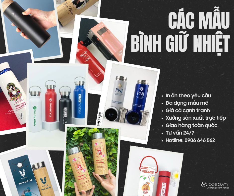 các mẫu bình giữ nhiệt in logo theo yêu cầu cho doanh nghiệp