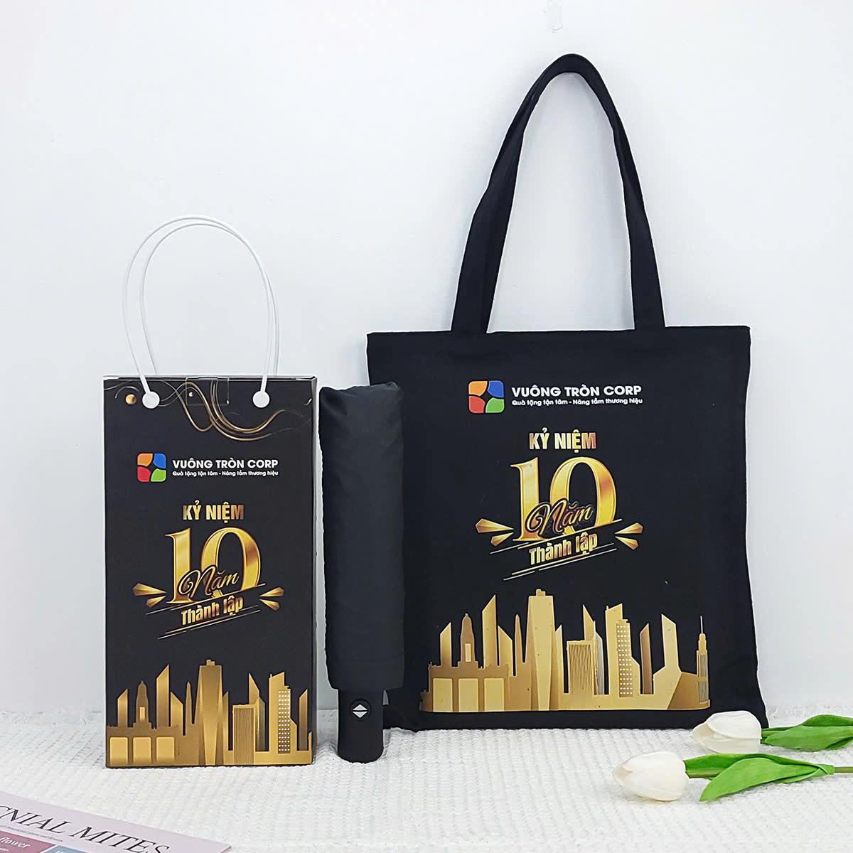 set qua tang ky niem cong ty tui vai du tu dong in logo