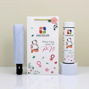 Set Quà Tặng Kỷ Niệm Doanh Nghiệp – Bình Giữ Nhiệt & Ô Dù In Logo-GS412