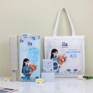 Set Quà Tặng 8/3 Gồm Túi Vải, Ly Giữ Nhiệt & Ô Dù In Logo